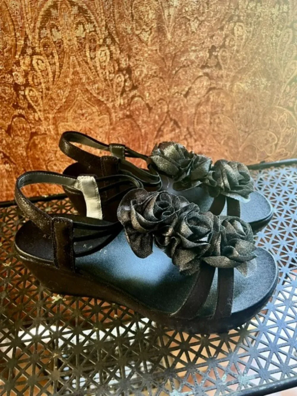 Kelly and Katie Black Dressy Wedge Sandals Size 8.5